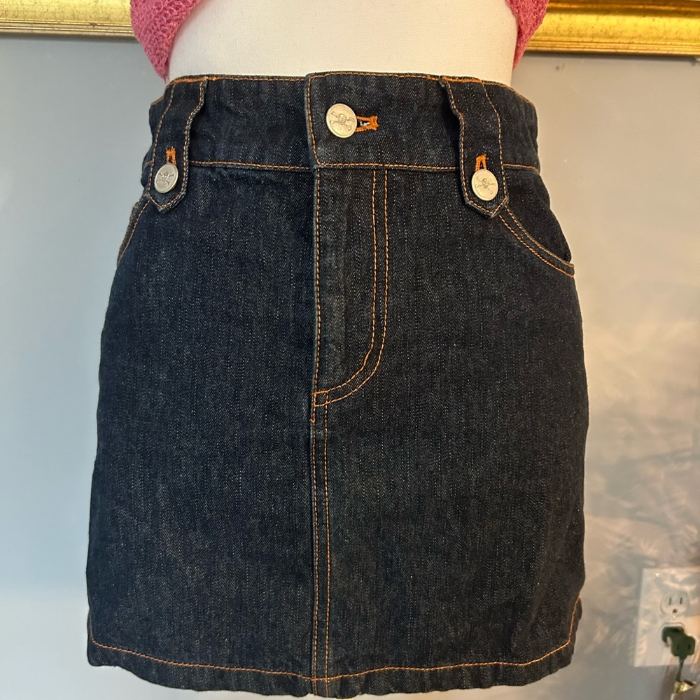 Lover's Rock Denim Mini Skirt with Skull Detail